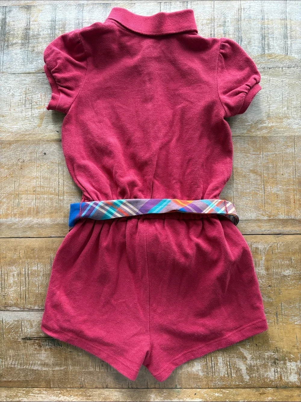 Ralph Lauren Red Polo Romper with Plaid Sash 24m